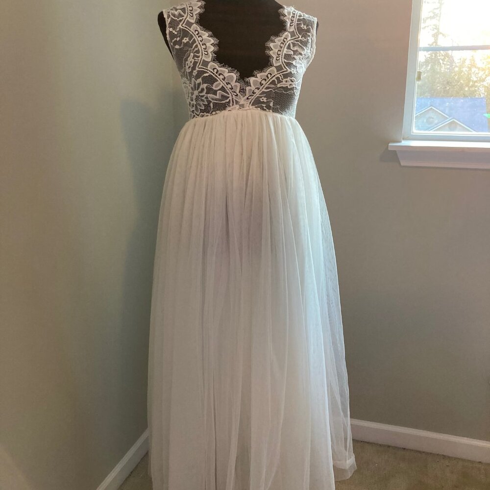 White empire waist strikes back empire waisted sheer lace tulle gown